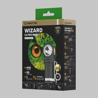 Кишеньковий світлодіодний ліхтарик ArmyTek Wizard C2 Pro Max LR White з ремінною кліпсою, з акумулятором 4150 лм