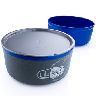 Набір чашок і блюдець GSI Outdoors з неопреновою ізоляцією 591 мл, синій